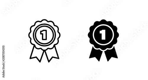 Photos Number one award ribbon rosette icon solid and outline style