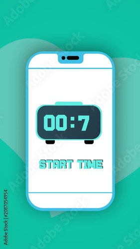 Portrait cellular screen design showcasing a modern numeric digital stopwatch or countdown clock for time management