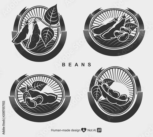 Beans label and icon set. Collection icons beans. Vector