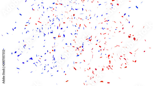 Obraz na plátně Red and blue rectangle confetti background, falling paper pieces on white, festi
