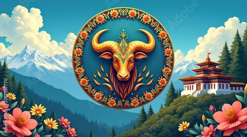 Colorful illustration of the astrological symbol of Taurus Butan