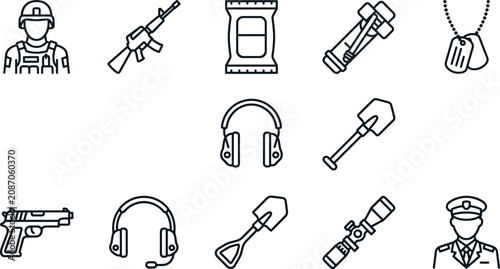 Konstfotografi Set of 10 military line icons