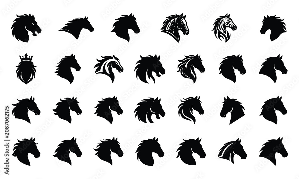 Fototapeta premium Horse head mascot logo silhouette pack vector illustration