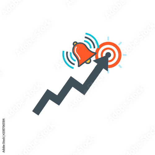 Business growth targets and success illustration rising arrow reaching the goal achievement concept for financial success