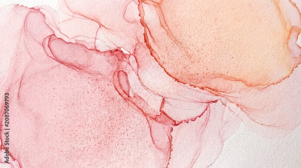 Fototapeta premium Coral Pink Alcohol Ink Abstract Background with Fluid Texture
