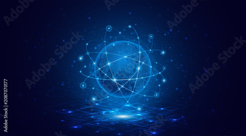 Concept of global network connection. World map. Modern internet network connection technology. High speed internet or fast wireless data transmission.