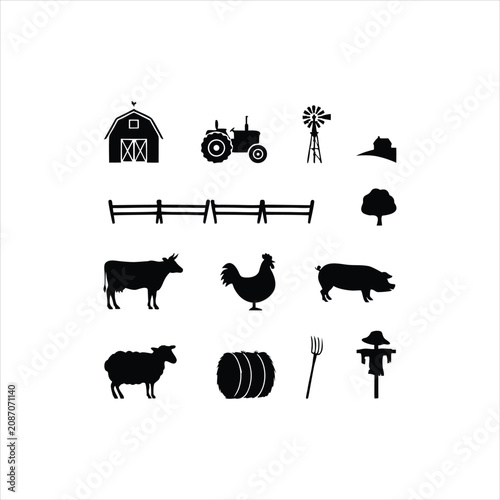 Cuadro en lienzo Farm Animals and Equipment in Rural Setting