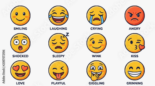 Fotografie Minimalist Colorful Emoticon Faces Set Showing Various Expressions Like Smiling