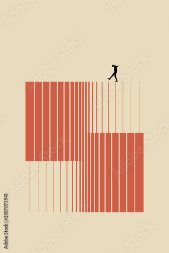 Businessman walking careful. Job opportunity and career. concept of under pressure. risk, financial, and tax