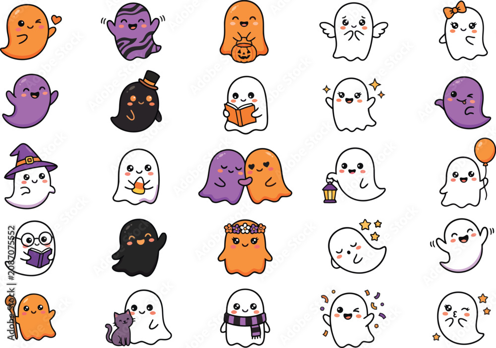 Obraz premium Kawaii halloween ghosts monsters stickers for oct 31 celebrations