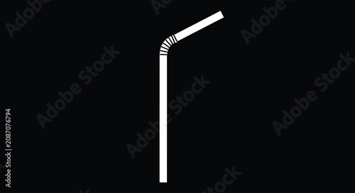 Silhouette of a white flexible drinking straw with a bendable neck shown against a solid black background for various drinks.