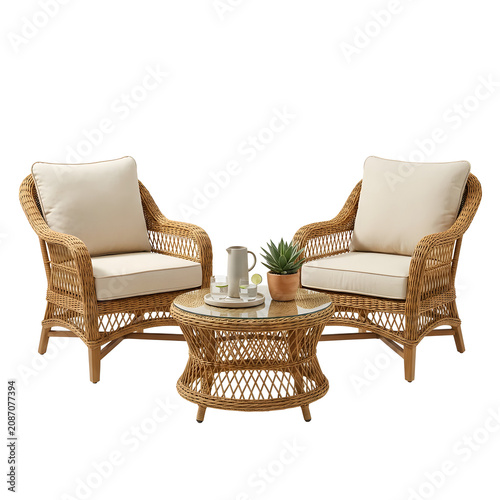 Elegant Rattan Wicker Outdoor Furniture Set PNG
