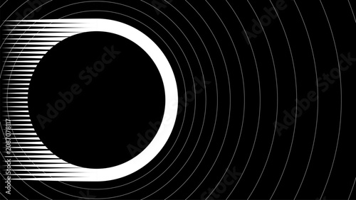 Bild auf Leinwand Abstract eclipse background featuring a glowing crescent surrounded by expanding circular rings on a dark backdrop