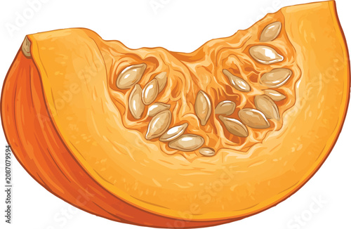 Pumpkin slice with seeds isolated on transparent background