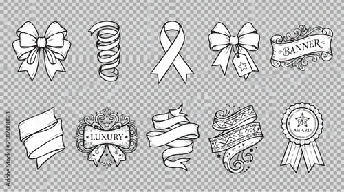 Vintage ribbon and banner sketch collection for design elements