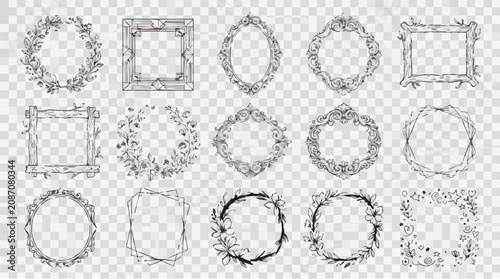 Vintage sketch frame collection hand drawn decorative borders isolated elements