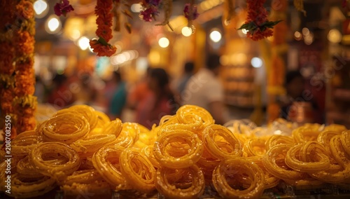 Jalebi, a well-liked sugary treat, is available for purchase, also referred to as Jilapi, zulbia, mushabak, and zalabia, with selective focus applied.
