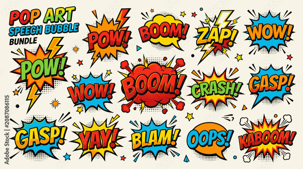 Fototapeta premium Comic pop art speech bubble bundle.