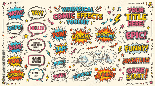 Tableau sur toile Whimsical comic effects tools template.