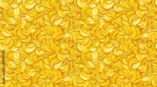 A close-up view of a vast field of golden corn. The corn stalks are densely packed, creating a textured surface resembling a swirling pattern.