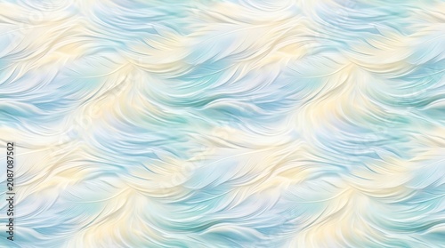 A digital painting depicts a serene, flowing ocean surface. The artwork showcases undulating waves in shades of pale blue, turquoise, and creamy white, creating a sense of movement and tranquility.