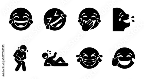 Billede på lærred Laughing Emoji Icons, Stick Figure Humor, Comedy Faces, Joyful Expressions, Vect