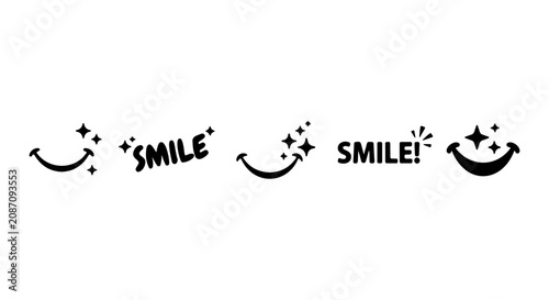 Billede på lærred Happy Smile Icons, Joyful Emoticons, Positive Emotion Symbols, Cheerful Typograp