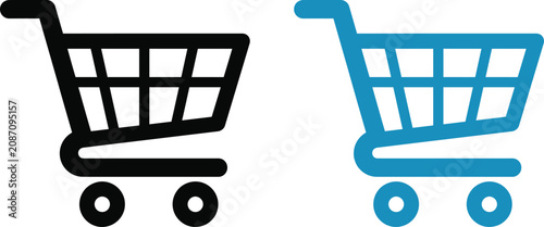 Canvastavla Set of shopping cart icons in black and blue colors for online retail business w
