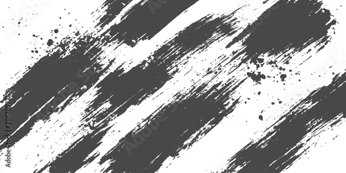 Foto Dark Brush Strokes on White: A stark, abstract composition featuring bold, dark brush strokes and splatters against a clean white background, exuding a raw, energetic artistic feel