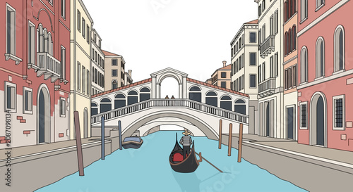 Vászonkép A gondola glides through a Venice canal past a historic bridge.
