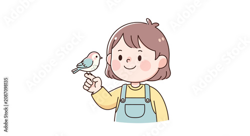 Konstfotografi Child gently holds a small bird on her finger.