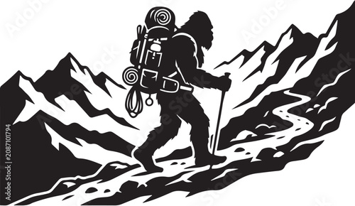 Картината върху платно Bigfoot hiking, mountain climber, adventure travel, trekking vector