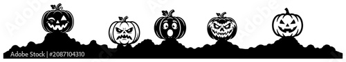 Photos Carved jack-o-lantern pumpkins on uneven ground in Halloween silhouette border s