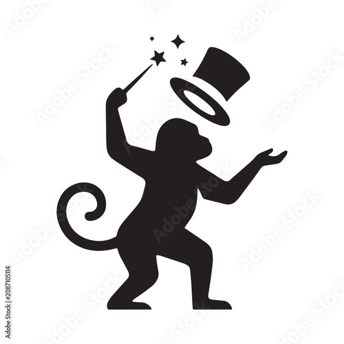 Konstfotografi Monkey performing magic trick silhouette against a white background
