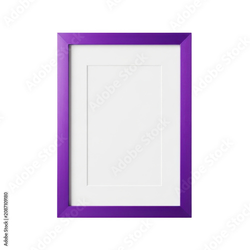 Empty vertical picture frame with a bright purple border