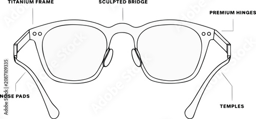 Bild auf Leinwand Detailed diagram of eyeglasses with labeled parts for vision correction