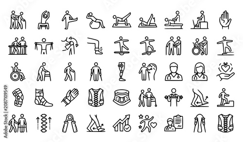 Rehabilitation and Physical Therapy Monochrome Icon Pack