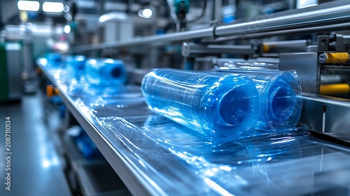 Plastic Packaging Production Line in Factory.