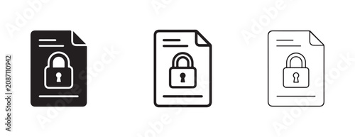 Document file icons with padlock symbol representing secure or protected files in different colors and styles for security and privacy concepts