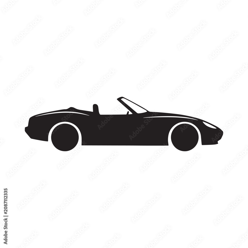 Obraz premium Convertible car silhouette on a white background simple vector graphic