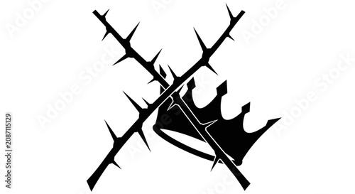 Tableau sur toile Crossed thorny branches and crown of thorns symbol