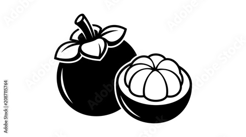 Canvastavla An illustration of a mangosteen fruit and its cross-section on a white backgroun