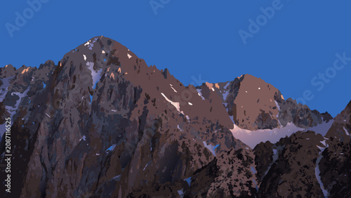 Φωτογραφία Dramatic mountain range illustration with snow capped peaks against a clear blue