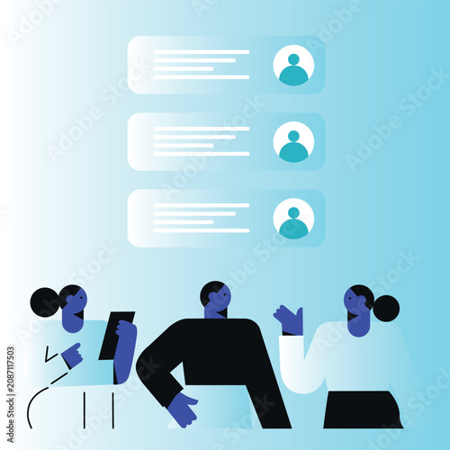 Art & Illustration  Smartphone with male and female profiles. Friends chatting. New generation. The concept of social networks, virtual relationships. Friends chatting and texting. Vector illustration
