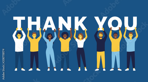 Fotografía A group of people standing together outdoors holding up letters to spell thank you
