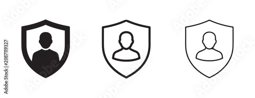 Shield icons with person silhouette  security and protection symbols  personal safety graphics