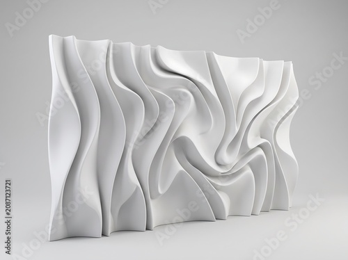 Wavy architectural wall panel in grayscale a three dimensional rendering with complex curves surface curvilinear design