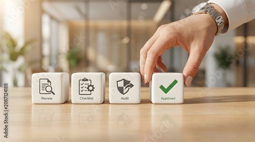 Hand places approved cube completing business process workflow