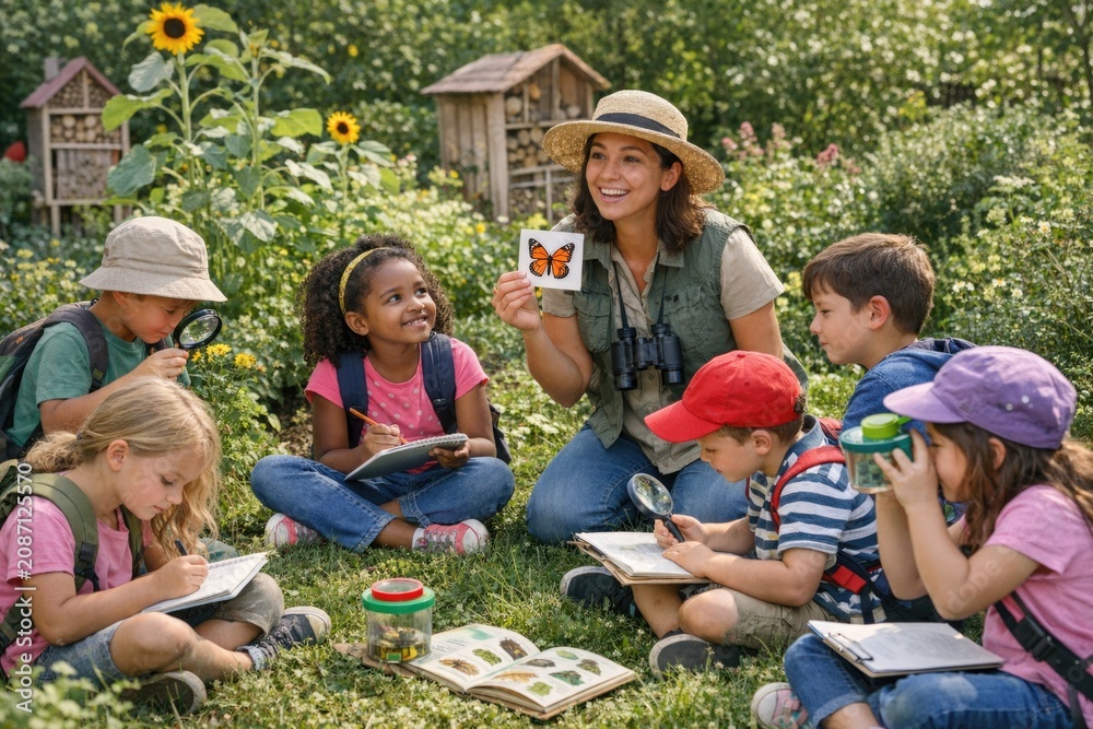Fototapeta premium Children having fun outdoors, ideal for family or educational content