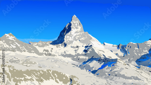 Bilde på lerret The Matterhorn mountain peak is depicted in a stylized vector illustration with